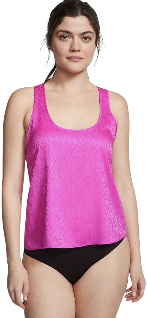 canotta donna Victoria's Secret Satin Racerback Pink Berry Logo tg. M