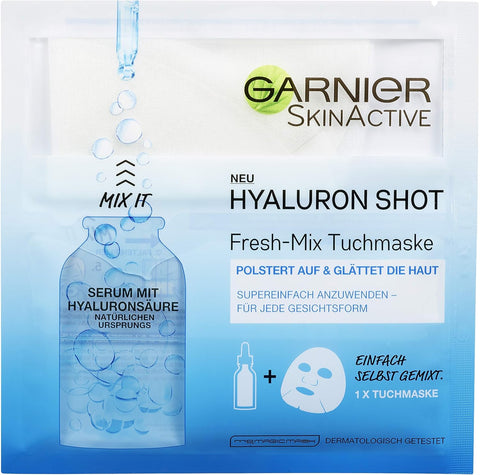 maschera viso in tessuto + siero Garnier SkinActive Hyaluron Shot con Acido Ialuronico 33 gr