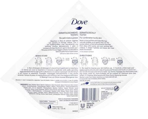 maschera viso detergente Dove effetto Bubbling in fibra carbone vegetale 25 ml