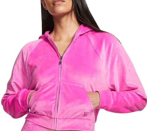 felpa donna Victoria's Secret Velour Full-Zip Hoodie Electric Pink Graphic tg. 170 cm