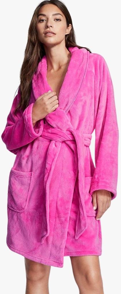 vestaglia Victoria's Secret Short Cozy Robe Pink tg. X/XL