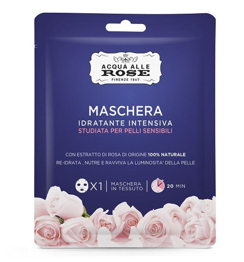 maschera viso in tessuto idratante intensiva Acqua alle Rose pelli sensibili