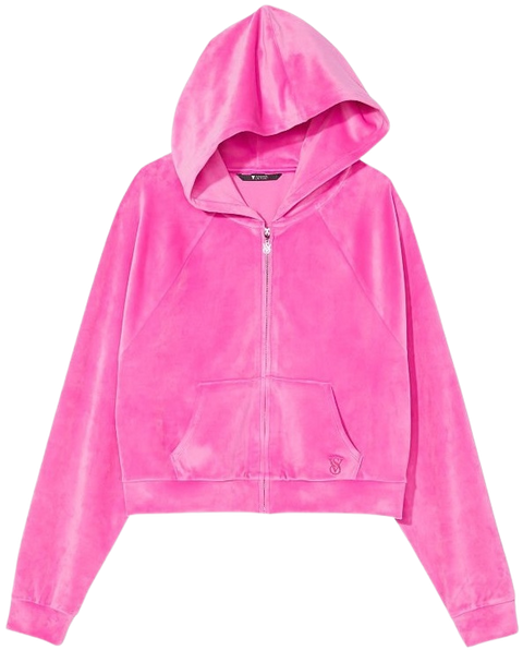 felpa donna Victoria's Secret Velour Full-Zip Hoodie Electric Pink Graphic tg. 170 cm